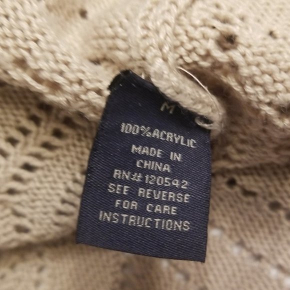 ⭐last CHANCE ⭐ Open front cardigan sweater crochet cascading 3/4 sleeve M tan - Picture 10 of 12